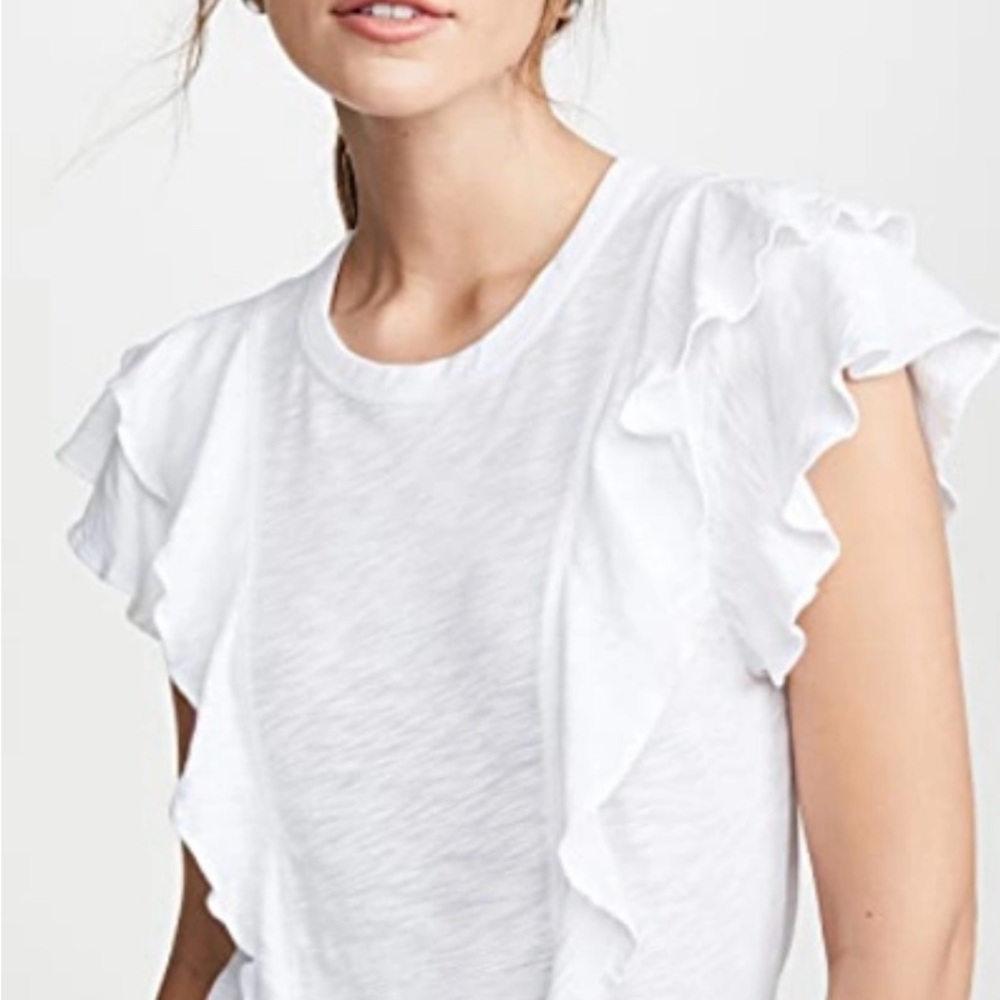 Veronica Beard White Ruffle Sleeve Tee | Large
